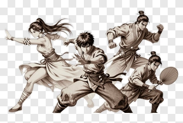 Four Martial Artists In Action PNG