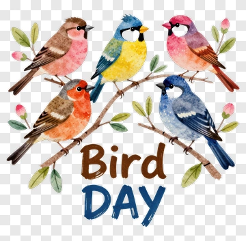 Bird Day Watercolor Illustration PNG