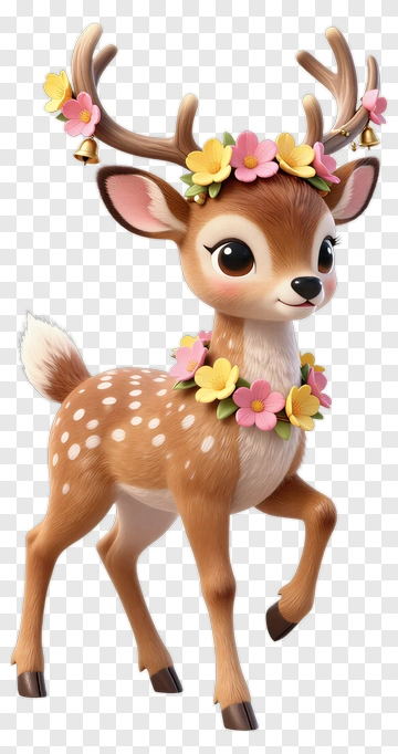 Cute Deer With Flower Crown PNG