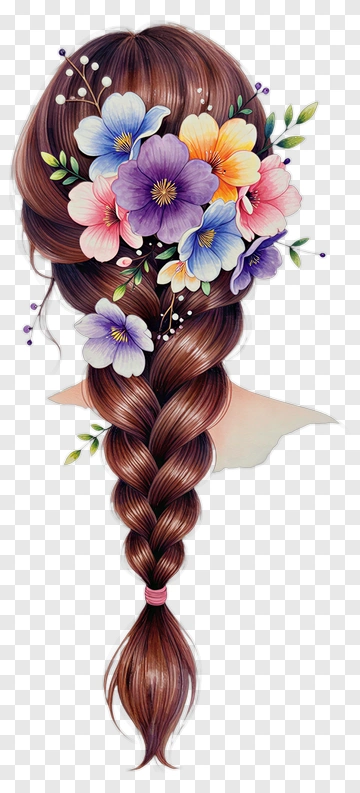 Woman With Floral Braided Hair PNG