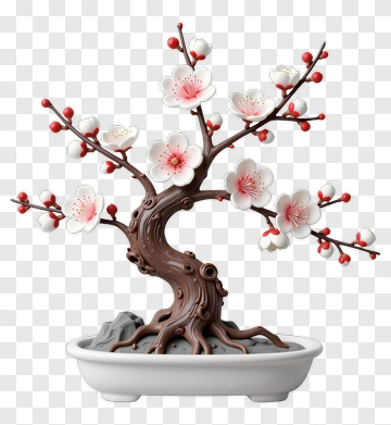 Blossoming Plum Tree In Ceramic Pot PNG