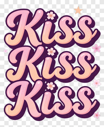 Kiss Text With Cherry Blossoms PNG