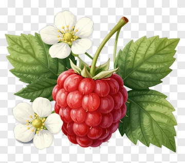 Raspberry With Flower And Leaf PNG