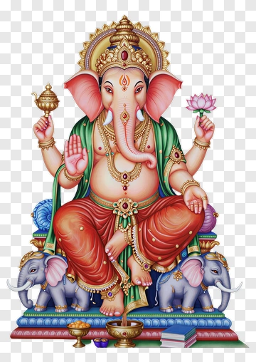 Ganesha With Elephants And Lotus PNG