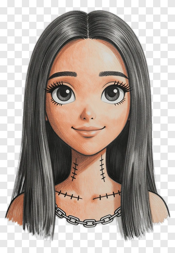 Hand-drawn Cartoon Girl With Stitched Neck PNG