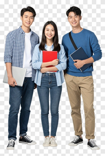 Three Smiling Students Posing Together PNG
