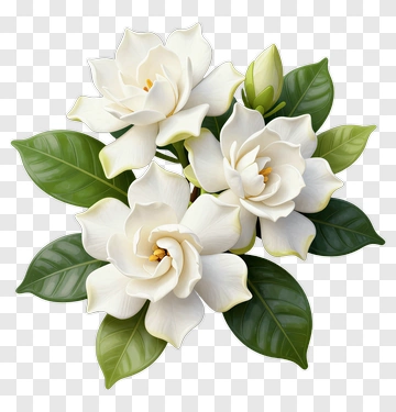 White Gardenia Bouquet With Green Leaves PNG