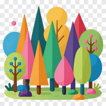 Colorful Cartoon Trees PNG