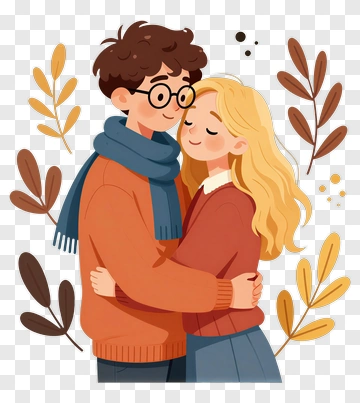 Couple Hugging In Autumn PNG