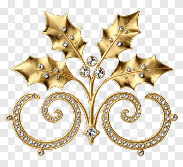 Gold Holly Leaf Brooch With Diamonds PNG