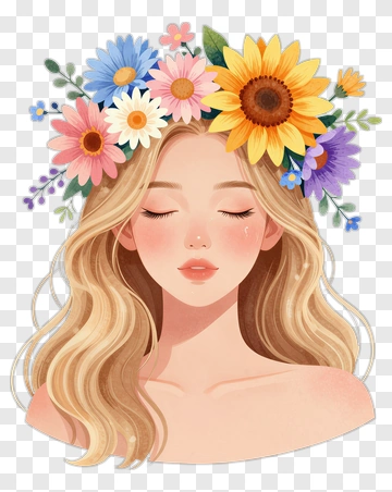 Woman With Flower Crown PNG