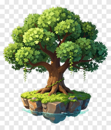 Cartoon Tree On Floating Island PNG