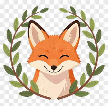 Cute Fox In Leaf Wreath PNG