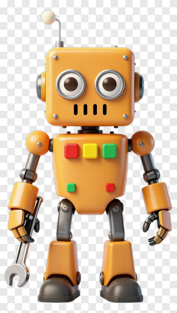 Friendly Toy Robot Holding Wrench PNG