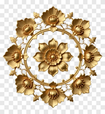 Golden Floral Ornament With Pearl Accents PNG