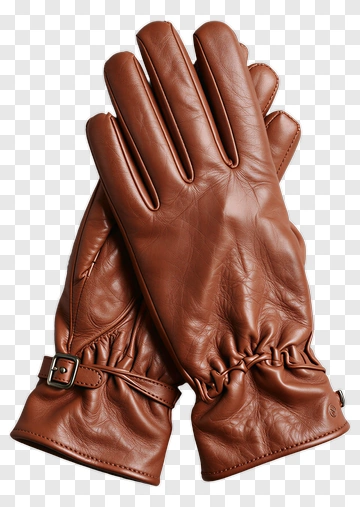 Brown Leather Gloves With Buckle Detail PNG