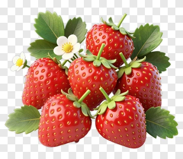 Fresh Strawberries With Leaves And Flowers PNG