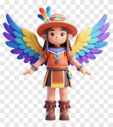 Winged Cartoon Character With Feather Hat PNG