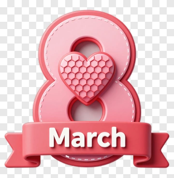 March 8 Heart Ribbon Design PNG