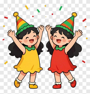 Two Girls Celebrating With Party Hats PNG