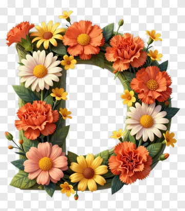 Floral Letter D Wreath PNG
