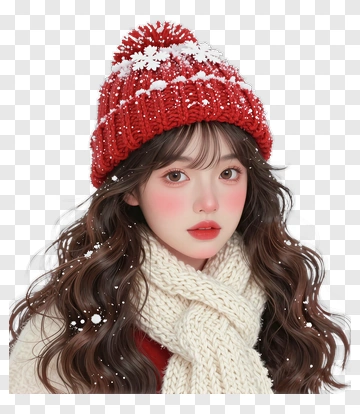 Woman In Winter Hat And Scarf PNG