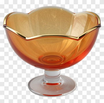 Amber Glass Dessert Bowl With Gold Rim PNG