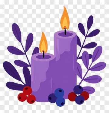 Purple Candles With Berries And Leaves PNG