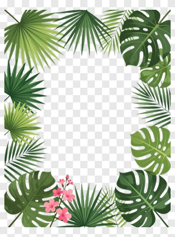 Tropical Leaf Border With Pink Flowers PNG