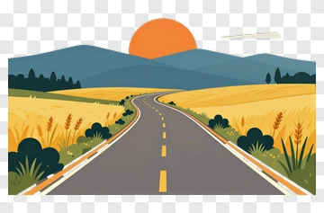 Road Through Golden Field At Sunset PNG