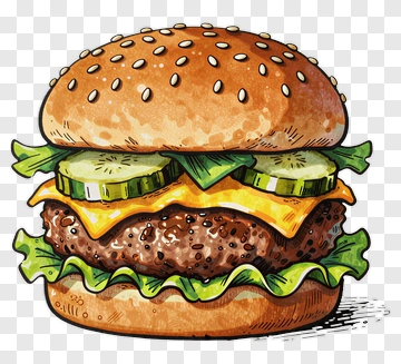 Hand Drawn Hamburger With Cheese And Cucumber PNG