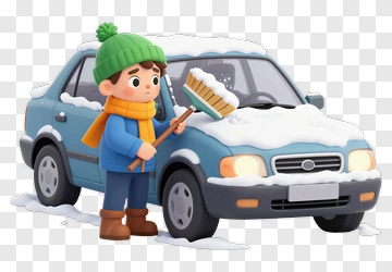 Boy Cleaning Snow Off Car PNG