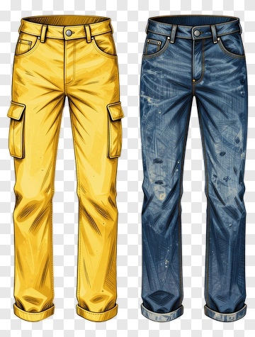 Yellow Cargo Pants And Blue Jeans PNG