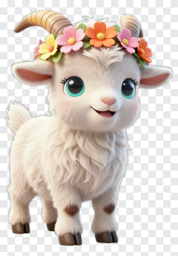 Cute Goat With Flower Crown PNG