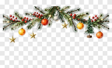 Christmas Garland With Ornaments And Berries PNG