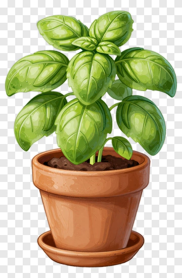Potted Basil Plant PNG