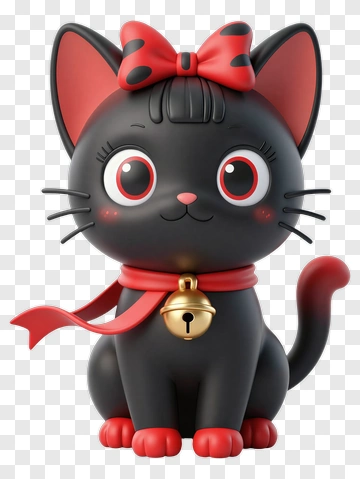 Black Cat With Red Bow And Bell PNG