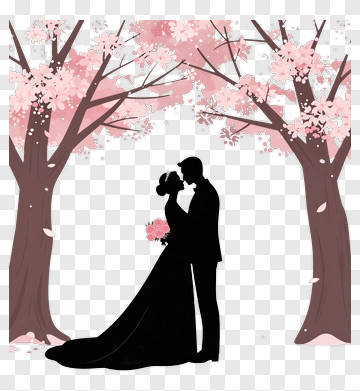 Couple Kissing Under Cherry Blossoms PNG