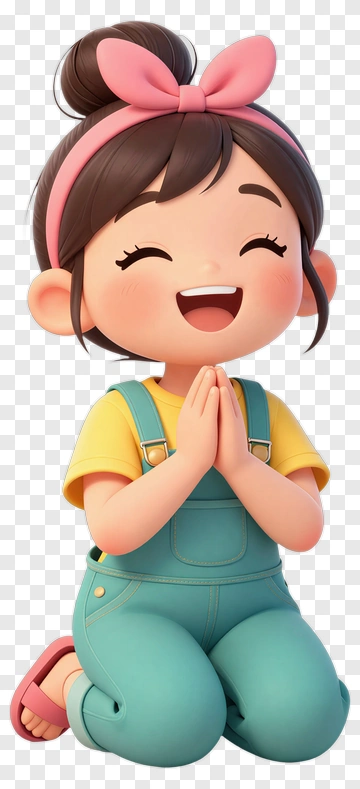 Happy Cartoon Girl Kneeling With Bow PNG