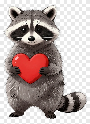 Cute Raccoon Holding A Red Heart PNG