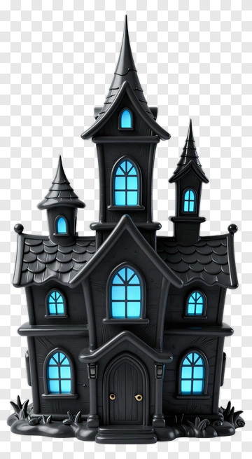 Black Haunted House With Blue Windows PNG