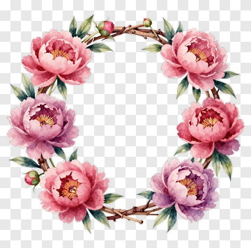 Pink And Purple Peony Wreath PNG
