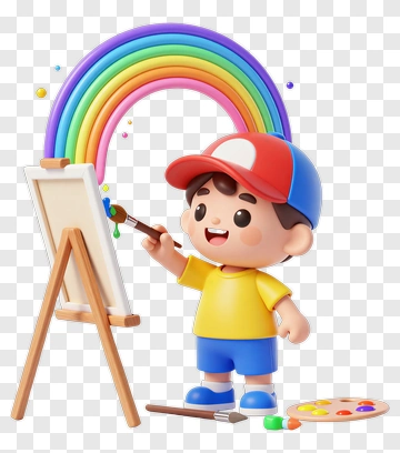 Child Painting A Rainbow PNG
