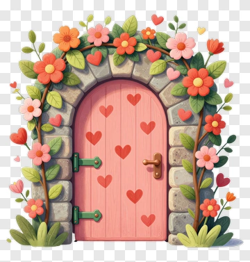 Pink Door Surrounded By Flowers PNG