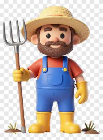 Friendly Farmer Holding Fork PNG
