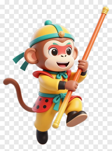 Cartoon Monkey Warrior With Staff PNG