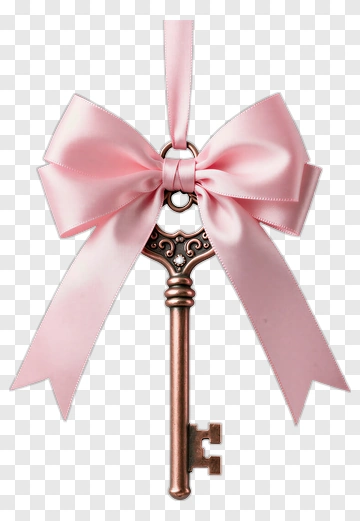 Antique Key With Pink Bow PNG