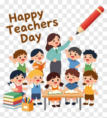 Happy Teachers Day With Teacher And Students PNG