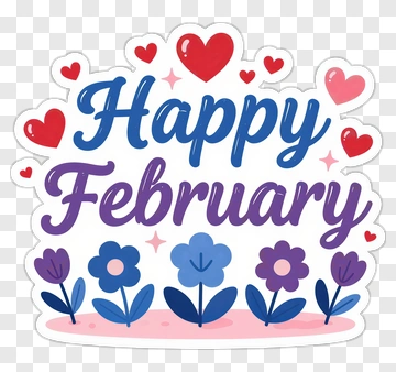 Happy February With Hearts And Flowers PNG