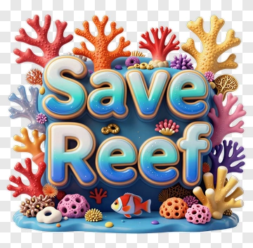 Save Reef Sign With Coral And Clownfish PNG